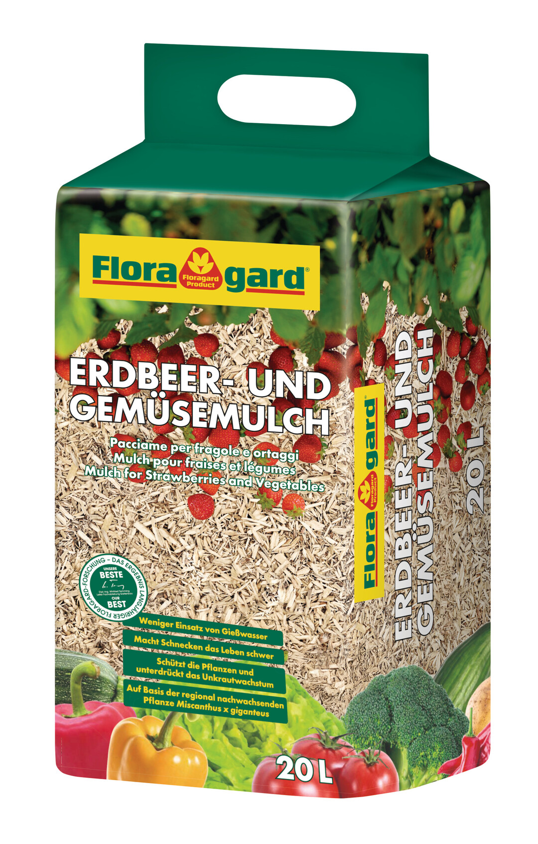 Der Erdbeer- und Gemsemulch (20 Liter) sowie der Miscanthus-Mulchballen (125 Liter) erweitern die Mglichkeiten, Beete optimal zu pflegen und zu schtzen. Beide Produkte basieren auf der regional nachwachsenden Pflanze Miscanthus x giganteus und eignen sich auch als Einstreu fr Klein- und Pferdestlle.
