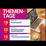 Drei Online-Thementage bieten kostenlose Unternehmenseinblicke in die Bereiche B2B, digitale Handelsstandorte und Nachhaltigkeit.