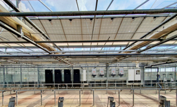 Eine mit Photovoltaik-Modulen schattierte Arbeitshalle mit Batteriespeicher und angepasster Hauptstromverteilung.