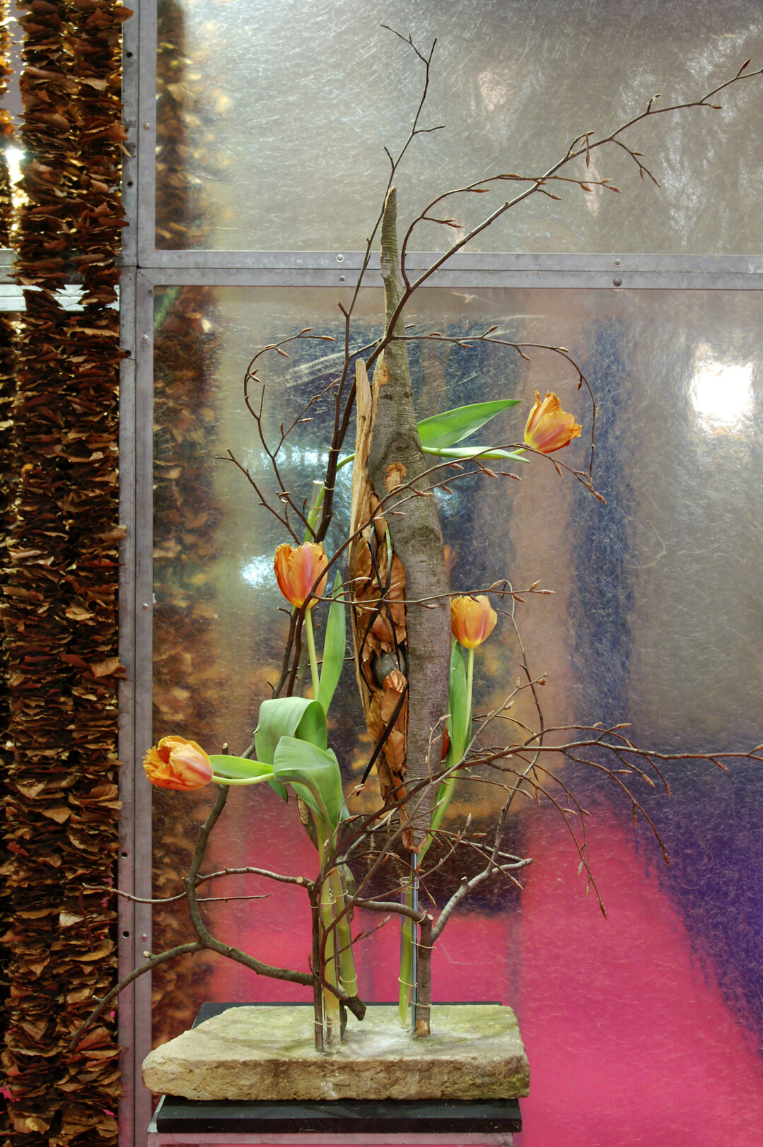 Kathrein Kuhnert f�gte Buchenholzst�cke, die sie beim Spaziergang gefunden hatte, neu zusammen. Von der glatten, grauen Buchenrinde sollte wenig ablenken und verdeckt werden.
In der ��ffnung� verstecken sich besondere Vogeleier.  