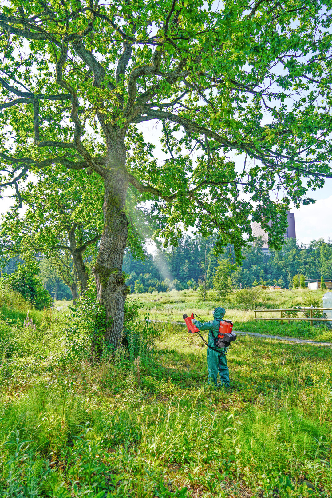 Hier ist ein Rundstrahlaufsatz im Einsatz.