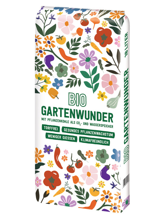 Das neue Bio Garten-Wunder im 18-Liter-Format ist eine torffreie Allrounderde mit Pflanzenkohle.