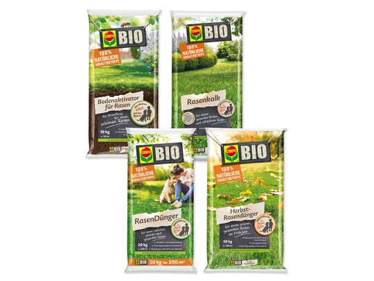 Compo Bio Bodenaktivator,Compo Bio Rasendnger,Compo Bio Herbstrasendnger und Compo Bio Rasenkalk