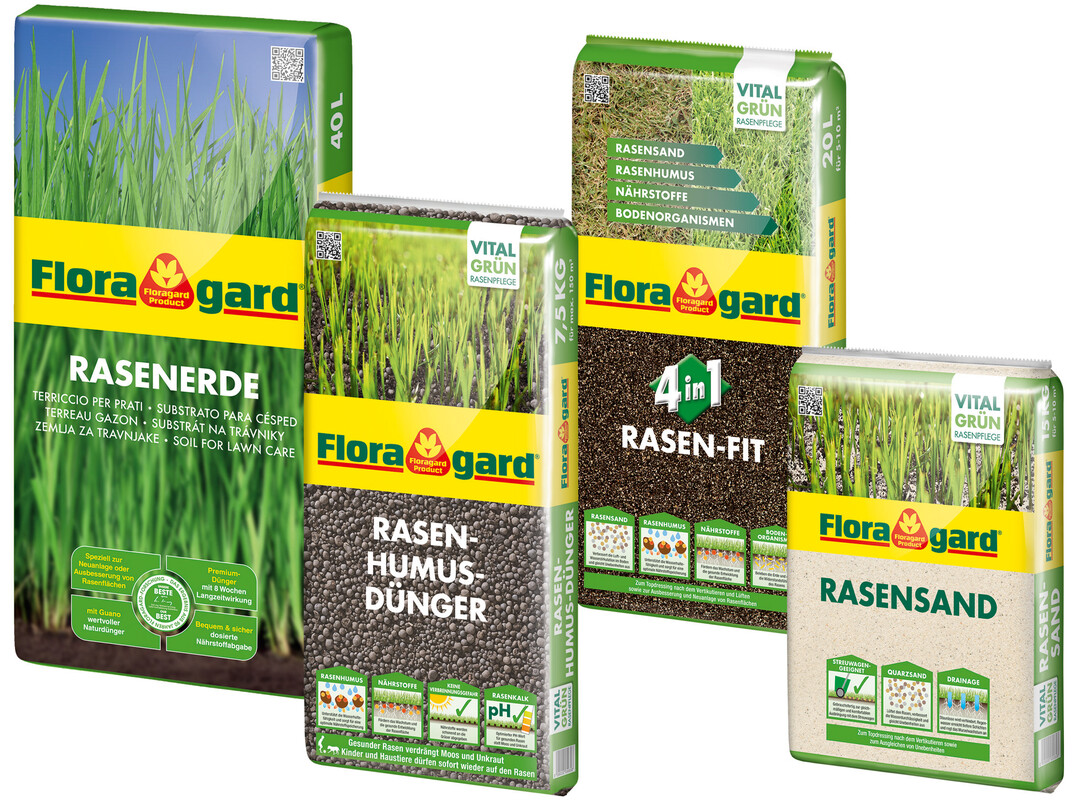 Die Floragard Vital Grün Rasenpflegeserie eignet sich zur Pflege, Ausbesserung und Neuanlage der Grünflächen.