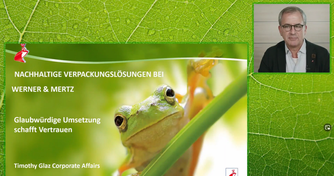 Timothy Glaz, Leiter Corporate Affairs bei Werner & Mertz, stellte in seinem Vortrag Nachhaltige Verpackungslsungen bei Werner & Mertz die Re-cyclat-Initiative des Unternehmens vor.  