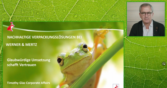 Timothy Glaz, Leiter Corporate Affairs bei Werner & Mertz, stellte in seinem Vortrag Nachhaltige Verpackungslsungen bei Werner & Mertz die Re-cyclat-Initiative des Unternehmens vor.  