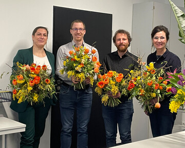 Starkes Team: Lydia Frotscher, Ausstellungsbevollmchtigte der DBG (v.l.), Hallenmeister Lukas Vondung, Max Daus, Projektleiter Blumenhallenschauen und Hallenschau-Kuratorin Gabriele Haufe.