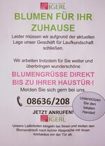 Gärtnerei Igerl verschenkte Blumen und bietet einen Lieferservice