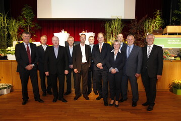 Der neue Aufsichtsrat der Landgard eG (v.l.): Bert Schmitz, Willi Andree, Manfred Rieke, Norbert Artmeyer, Hilko Dahlke (Arbeitnehmervertreter), Theo Germes, Wolfgang Schubert (Arbeitnehmervertreter), Sylvia Wegelin (Arbeitnehmervertreterin), Martin Flintrop (Arbeitnehmervertreter), Jrgen Int-Veen (Arbeitnehmervertreter) und Werner Terheggen. Es fehlt Peter Zander (Arbeitnehmervertreter).