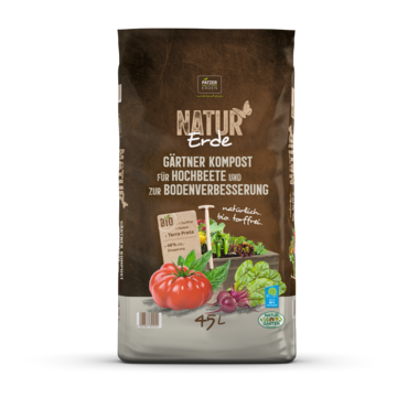 Ihr Natur-Erde-Sortiment, eine torffreie Erdenmarke mit Pflanzenkohle und dem Gtesiegel von Natur im Garten, erweitert die Patzer Erden GmbH um einen Grtner Kompost. Dieser versorgt Nutz- und Zierpflanzen in (Hoch-) Beeten, Rabatten und Kbeln auf natrliche Weise mit Nhrstoffen und frdert lang anhaltend die Humusbildung.