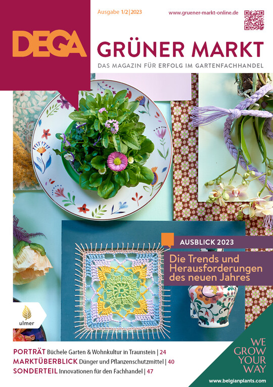 In der aktuellen Ausgabe von DEGA GRNER MARKT geben wir einen ausfhrlichen Ausblick auf die Trends und Entwicklungen, auf die sich die Branche 2023 einstellen muss. Wer DEGA GRNER MARKT noch nicht kennt, kann auf unserer Homepage ein kostenlos Test-Abo abschlieen.