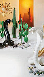 Arrangements „ferne
Länder“ sind in diesem
Sommer bei der
Ladendekoration beliebtGeist und Seele.